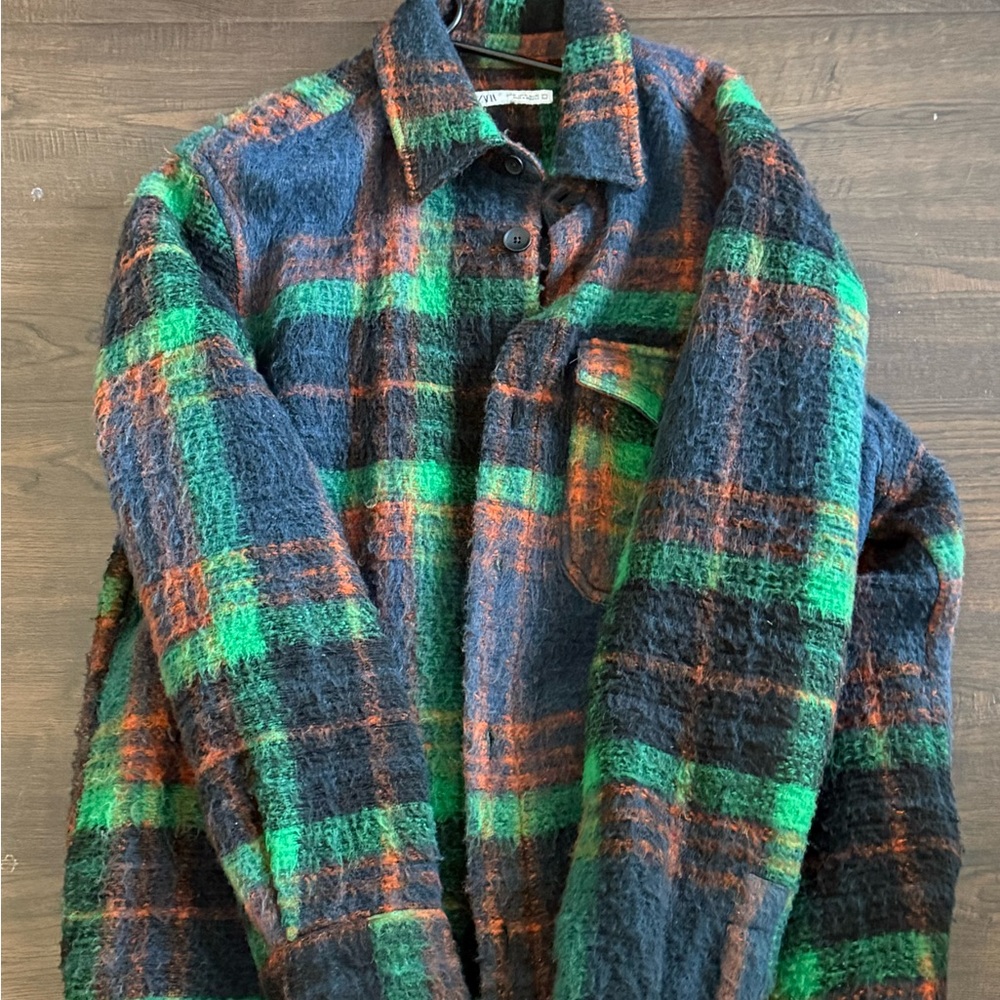 Zara Green and Blue Lightweight Shirt Jacket